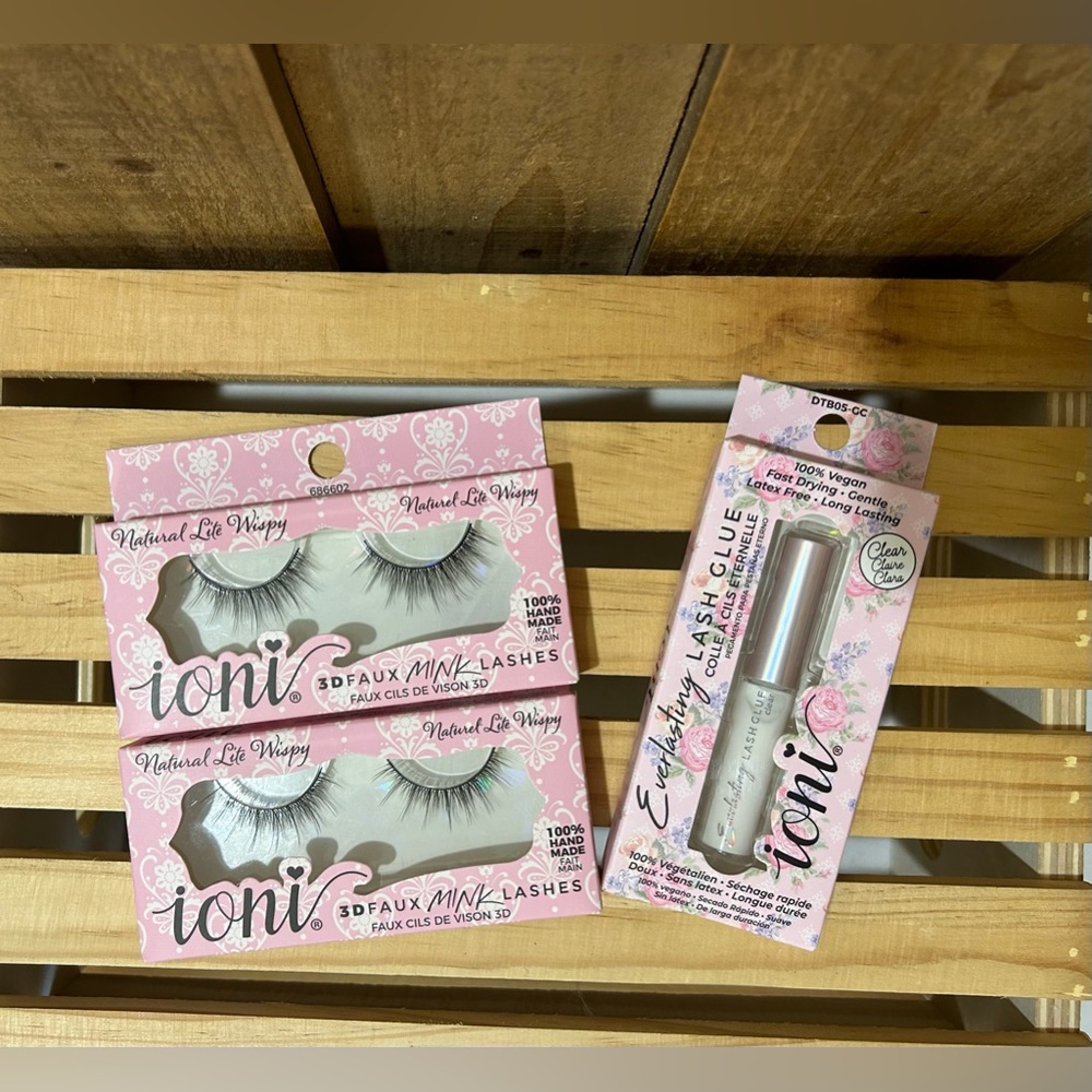 Lot Of 3 - Ioni Eyelashes & Glue 3d Faux Mink Lashes Natural Lite Wispy New